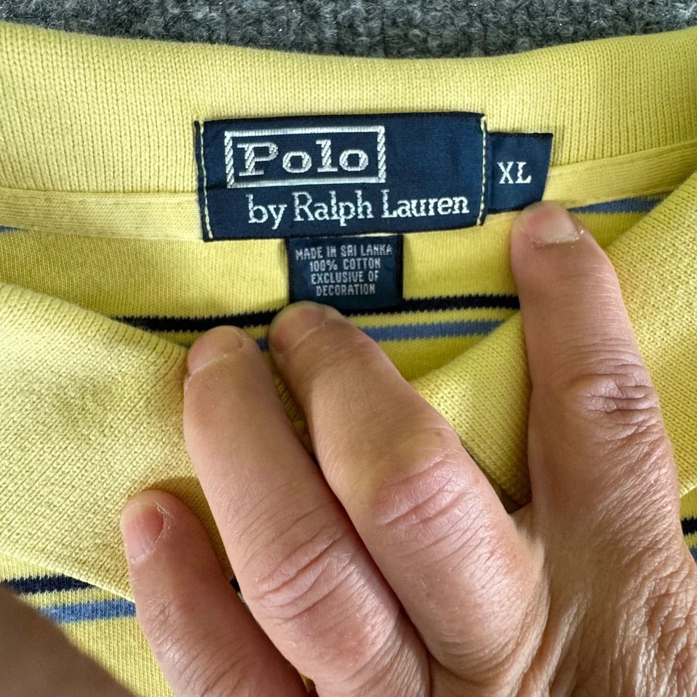 Polo Ralph Lauren Polo Shirt Mens XL Striped Cotton Classic Fit Yellow Vintage